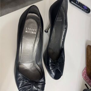 Stuart Weitzman Black Knotted Peep-Toe Stiletto Pumps